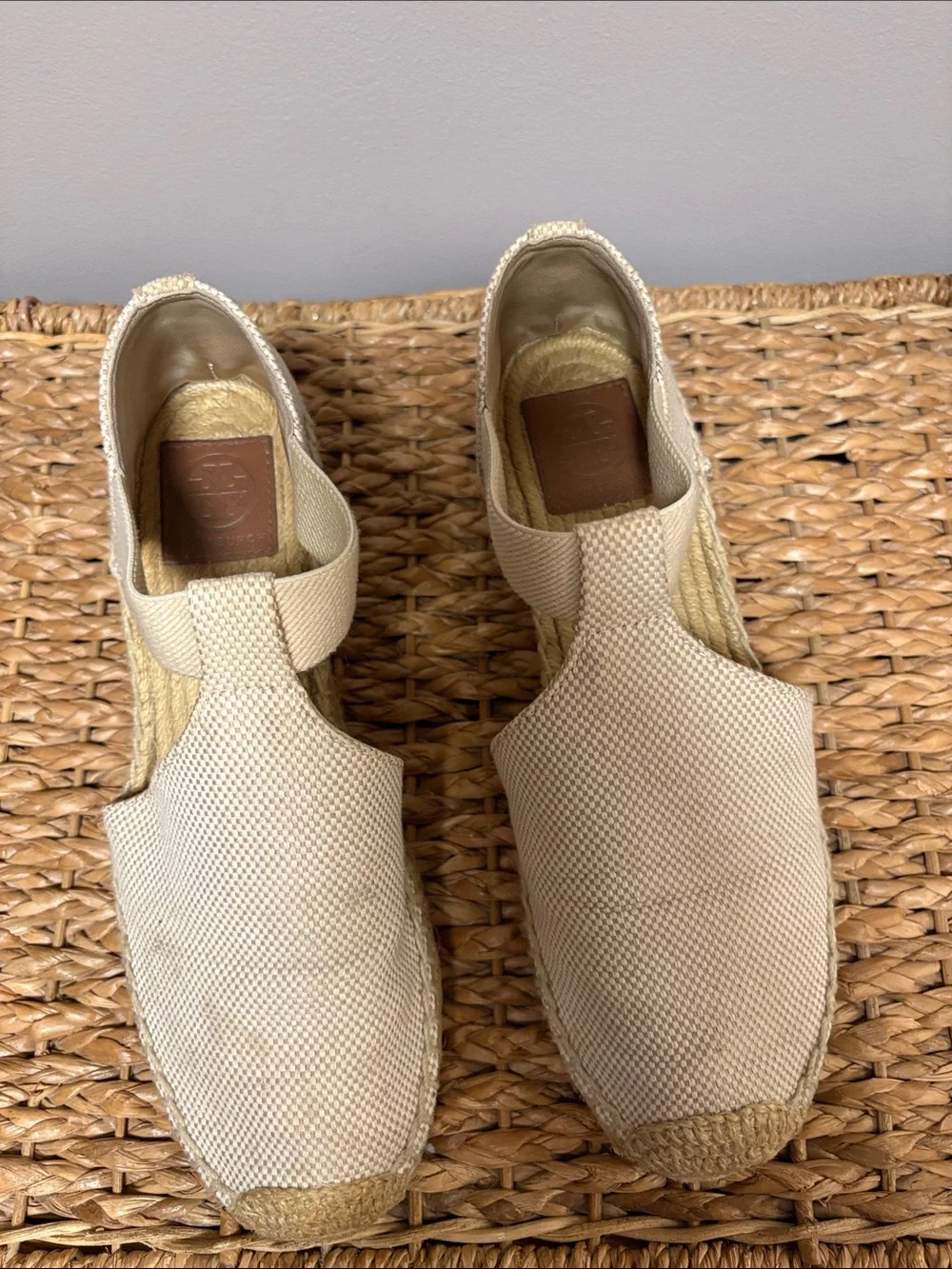 Tory Burch Cream Canvas Espadrille Wedges
